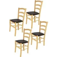 tommychairs - set 4 chaises cuisine venice, structure en bois de hêtre peindré en naturelle, assise en cuir artificiel couleur moka