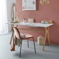 bureau scandinave bois/blanc 150 cm - mob-in - droit - meuble de bureau - a monter soi-même