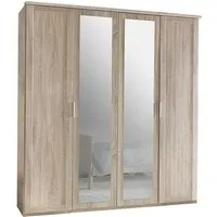 armoire enfant en panneaux de particules imitation chêne - pegane - 4 portes - 2 miroirs