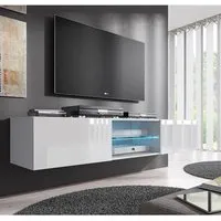 meuble tv - tibi - 2 portes - led - blanc finition brillante