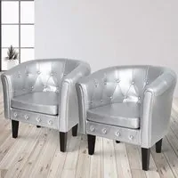 fauteuil chesterfield - miadomodo - lot de 2 - simili cuir - bois - argenté