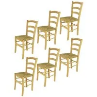tommychairs - set 6 chaises cuisine venice, robuste structure en bois de hêtre peindré en couleur naturelle et assise en paille