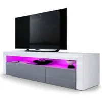 vladon meuble tv bas valencia en blanc mat - gris haute brillance - blanc haute brillance