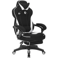 woltu chaise de gaming, fauteuil de bureau avec appuie-tête et repose-pieds, siège en tissu, blanc