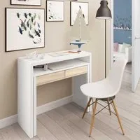 console bureau extensible blanc/chêne clair - nial - blanc - bois - l 99 x l 36 x h 88 cm - console