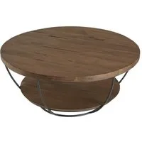 table basse coque ronde 80x80cm double plateau teck recyclé métal noir - macabane - alida