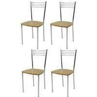 tommychairs - set 4 chaises cuisine elena, robuste structure en acier chromé et assise en bois couleur chêne