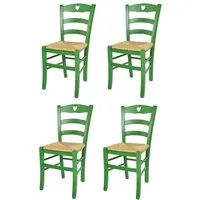 tommychairs - set 4 chaises cuisine cuore, robuste structure en bois de hêtre peindré en aniline couleur verte et assise en paille