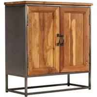 buffet bahut armoire console meuble de rangement teck recycle et acier 70 cm marron