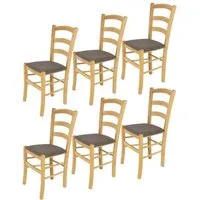 lot de 6 chaises cuisine venice en bois de hêtre naturel et tissu chevreuil