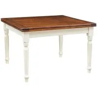 table à rallonge champêtre en bois massif structure blanche antique plan noyer l120xpr120xh80 cm