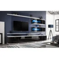meuble tv design - paris prix - sonic - noir - 280cm - 3 portes - 2 vitrines