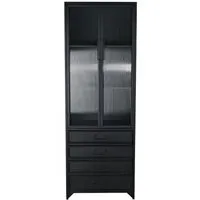 armoire vitrine en métal noir pegane - 4 tiroirs 2 portes et 2 étagères - l60xh170xp40cm