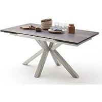 table à manger extensible en céramique imi. bois barique et acier brossé - l.160-240 x h.76 x p.90 cm