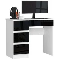 mir - bureau informatique style moderne - 90x77x50 - 4 grands tiroirs - noir