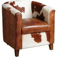 fauteuil club en cuir et peau de vache - bureau - classique - intemporel - blanc et marron