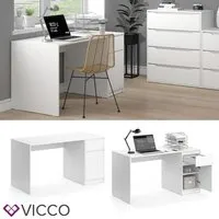 bureau vicco ruben - blanc mat - 140 x 65 cm - design moderne avec grand tiroir et compartiment de rangement