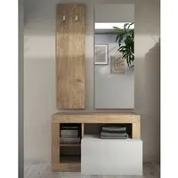 meuble d'entrée vestiaire chêne naturel/blanc laqué - ischia - l 91 x l 35 x h 170