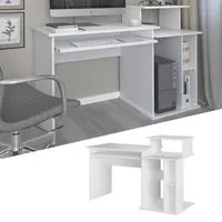 vicco bureau informatique bureau table de travail jan blanc tablette pour clavier compartiments