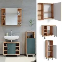 vicco ensemble de meubles de salle de bains fynn chêne vert  armoire miroir meuble vasque 60 cm armoire midi
