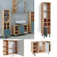vicco ensemble de meubles de salle de bains fynn chêne vert 	armoire miroir meuble vasque 80 cm armoire midi petite porte