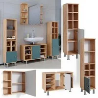 vicco ensemble de meubles de salle de bains fynn chêne vert 	armoire miroir meuble vasque 80 cm armoire midi grande porte petite