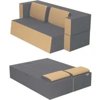 canapé lit praticho convertible modulable réversible 2 places -tissu dehoussable et lavable couleur argent