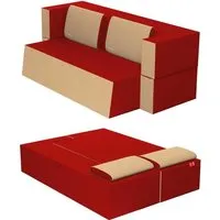 canapé lit praticho convertible modulable réversible 2 places -tissu dehoussable et lavable couleur rouge cardinal
