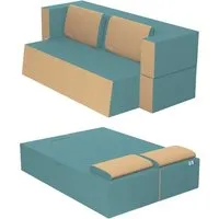 canapé lit praticho convertible modulable réversible 2 places -tissu dehoussable et lavable couleur aiguemarine