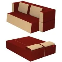 canapé lit praticho convertible modulable réversible 2 places -tissu dehoussable et lavable couleur rouge pompéien