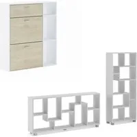 skraut home - ensemble meuble à chaussures, couleur blanche, couleur chêne portes et tiroir, 90x26x101.5cm. étagère, 68,5x25x161cm.