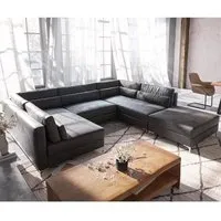 canapé elio imitation cuir vintage anthracite 300x185 cm avec pouf canapé panoramique