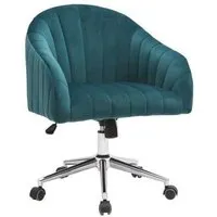 fauteuil de bureau miliboo romi en velours bleu pétrole - design baroque - réglable en hauteur - a roulettes