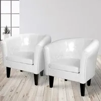 fauteuil chesterfield miadomodo® - lot de 2 - simili cuir - blanc - chaise cabriolet meuble de salon