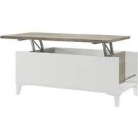 table basse avec plateau relevable en mélamine coloris chêne - blanc - longueur 100 x profondeur 50-72 x hauteur 40-55 cm