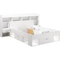 chicago ensemble lit adulte 140 x 190/200 cm + tête de lit avec rangement et liseuses led - décor blanc mat