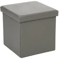 pouf pliant carré en pvc gris - atmosphera - contemporain design - assise amovible - rangement intégré