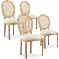 lot de 4 chaises médaillon louis xvi cannage rotin tissu beige - salle à manger - classique - intemporel