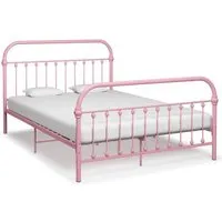 meuble cadre de lit double - structure de lit adulte rose métal 140 x 200 cm(32922)