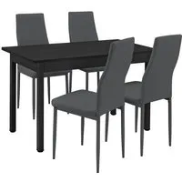 [en.casa] table à manger / table de cuisine / table de salle à manger  -noir- (120x60cm) avec 4 chaises -gris foncé- rembourrées -