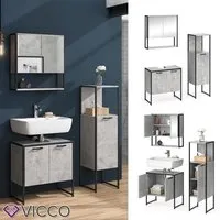 ensemble mobilier de salle de bains vicco loft fyrk vintage, armoire de toilette, chiffonnier, meuble sous-vasque