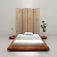 lia cadre de lit futon japonais+ finition à l'huile à la couleur de marron miel bois d'acacia massif 220x240x11cm brun 9145839280498