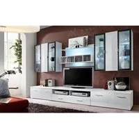meuble tv mural quadro blanc/blanc laqué de haute brillance avec led 45