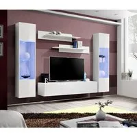 meuble tv fly a3 design, coloris blanc brillant + led. meuble suspendu moderne et tendance pour votre salon 40 blanc