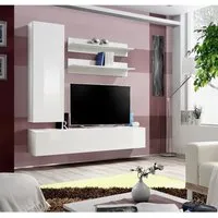 meuble tv mural suspendu fly h1 - price factory - blanc brillant - 2 portes - 160x30x40cm