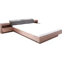 lit avec coffre renato - price factory - 180x200 cm - coloris walnut - tables de chevet intégrées avec led