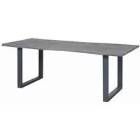 table de repas niven gris - plateau acacia massif pieds metal 240 x 100