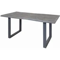 table de repas niven gris - plateau acacia massif pieds metal 180 x 90