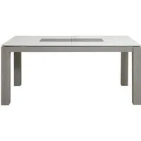 table de repas extensible plata gris et blanc - plateau verre pieds bois 180 x 90 avec rallonge 60 cm