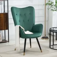 meubles cosy fauteuil velours vert et pieds en métal noir et or,style scandinave,pour salon,chambre,salle à manger,balcon